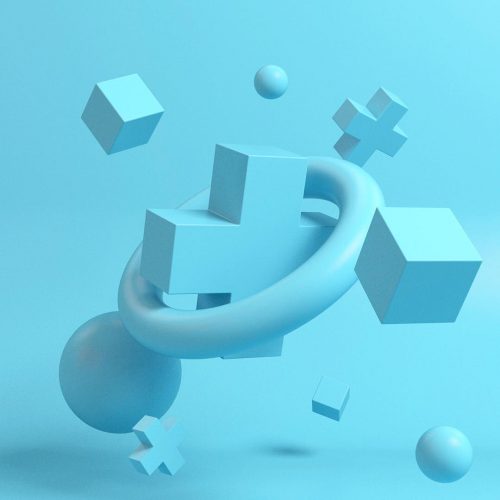 Light blue abstract 3d render made of primitive shapes