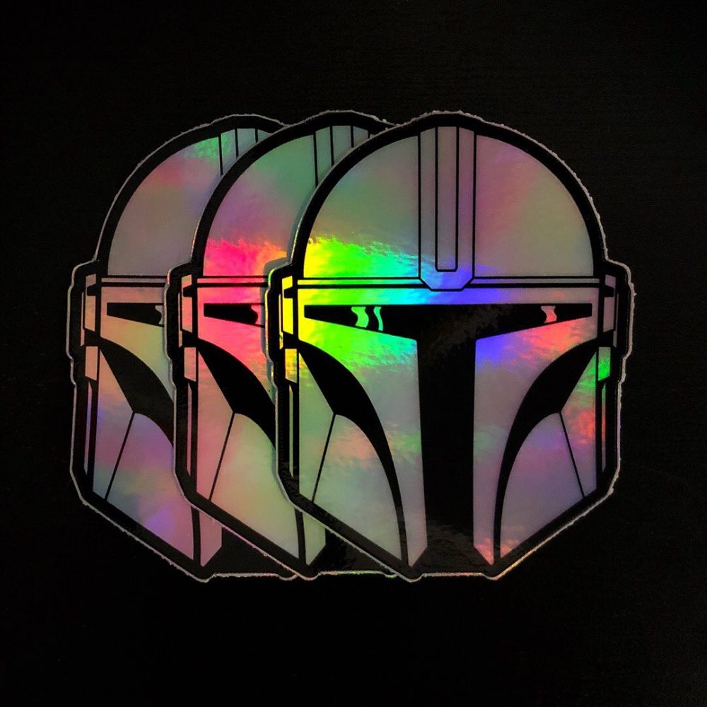 Holographic mandalorian helmet sticker