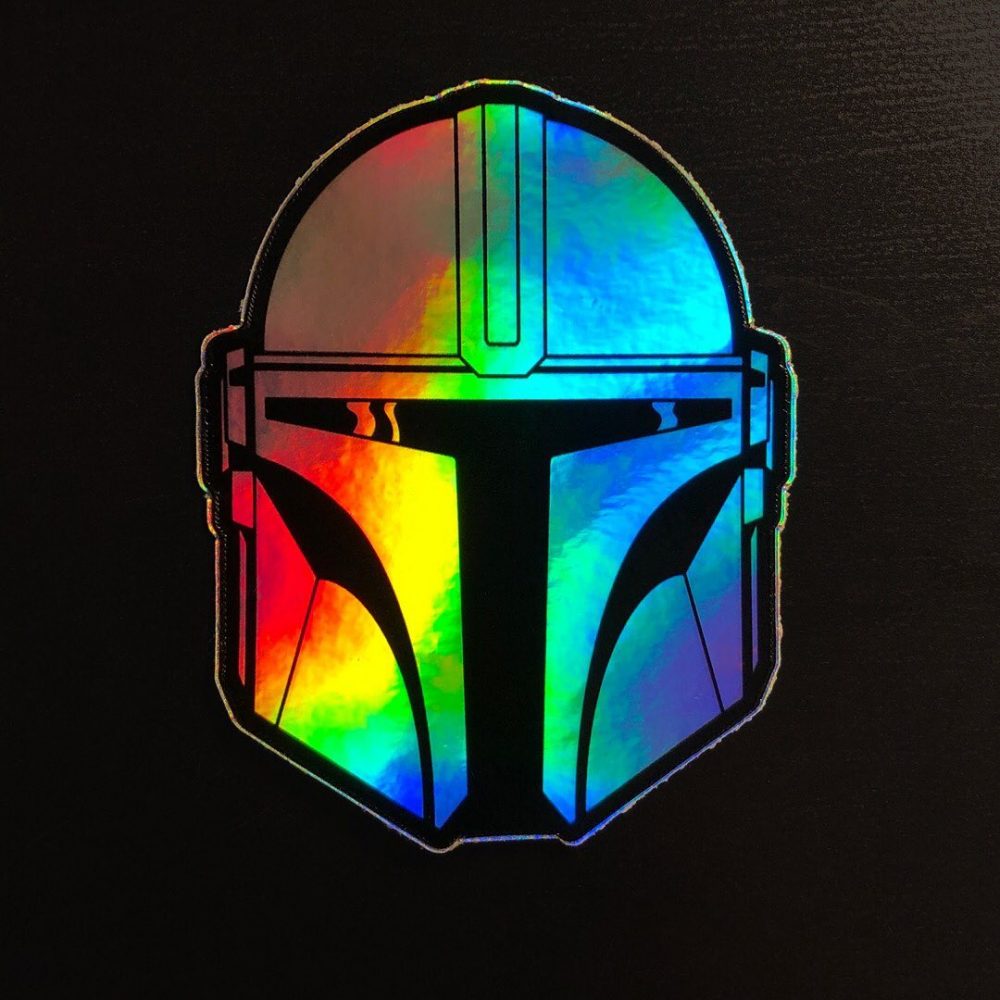 Holographic mandalorian helmet sticker